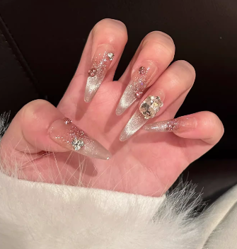 Hand-made wearable nails pure desire style high-end light luxury peach nude color milky white gradient phototherapy nails detachable nail art